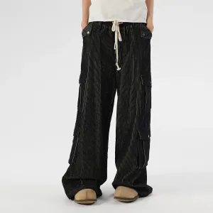 Black Pinstripe Corduroy Cargo Pants