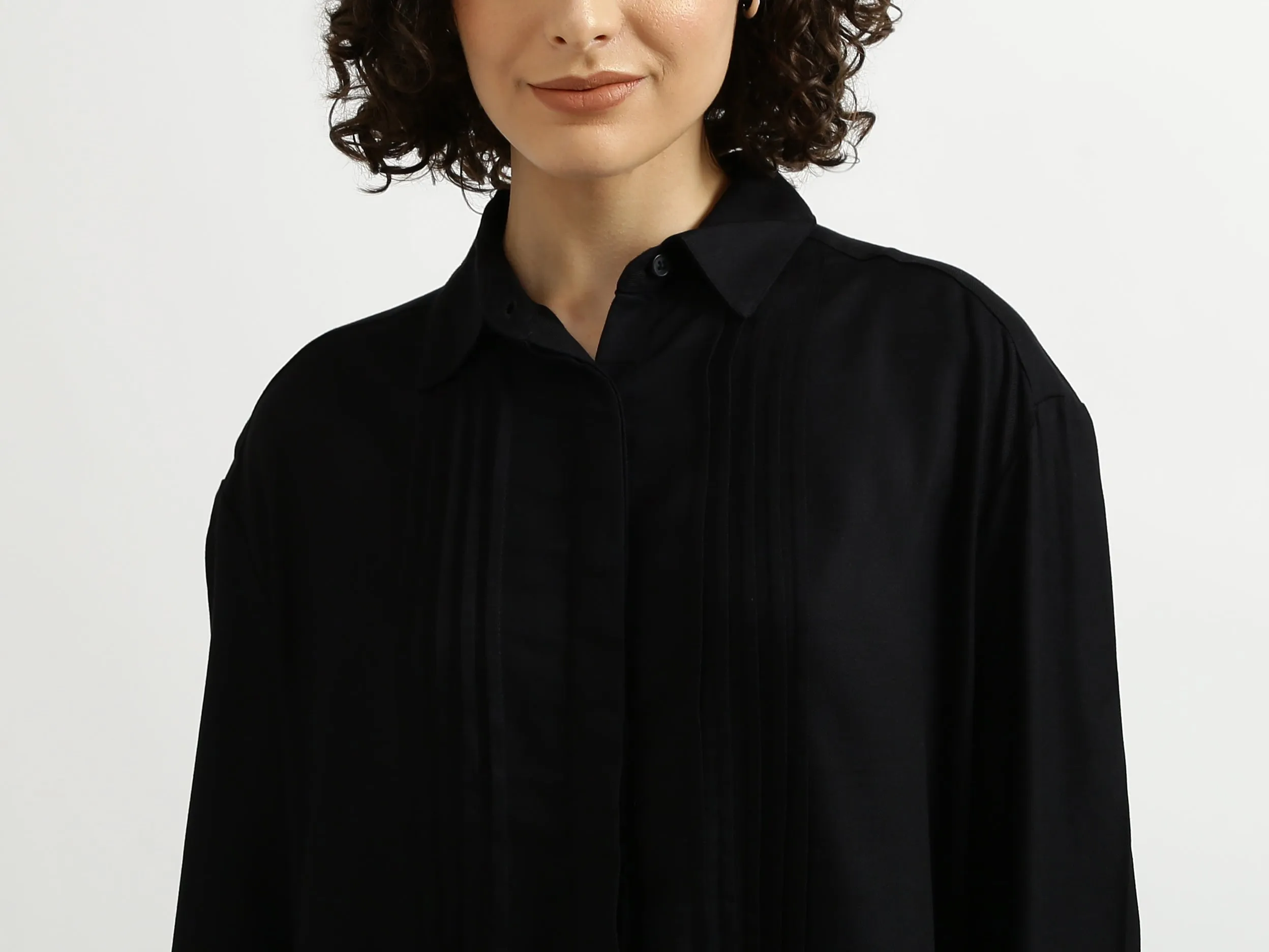 Black Pintuck Pleated Shirt