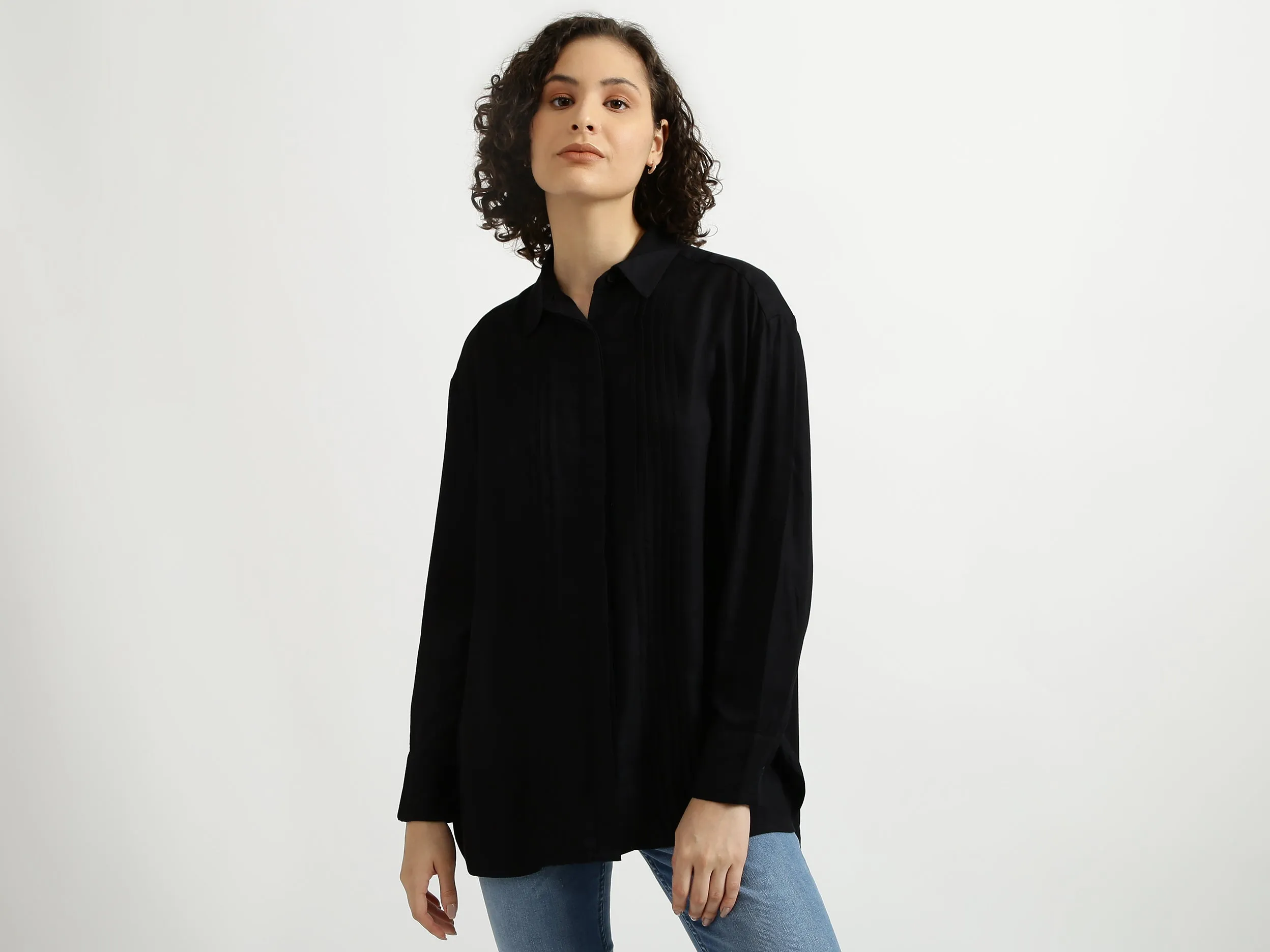 Black Pintuck Pleated Shirt