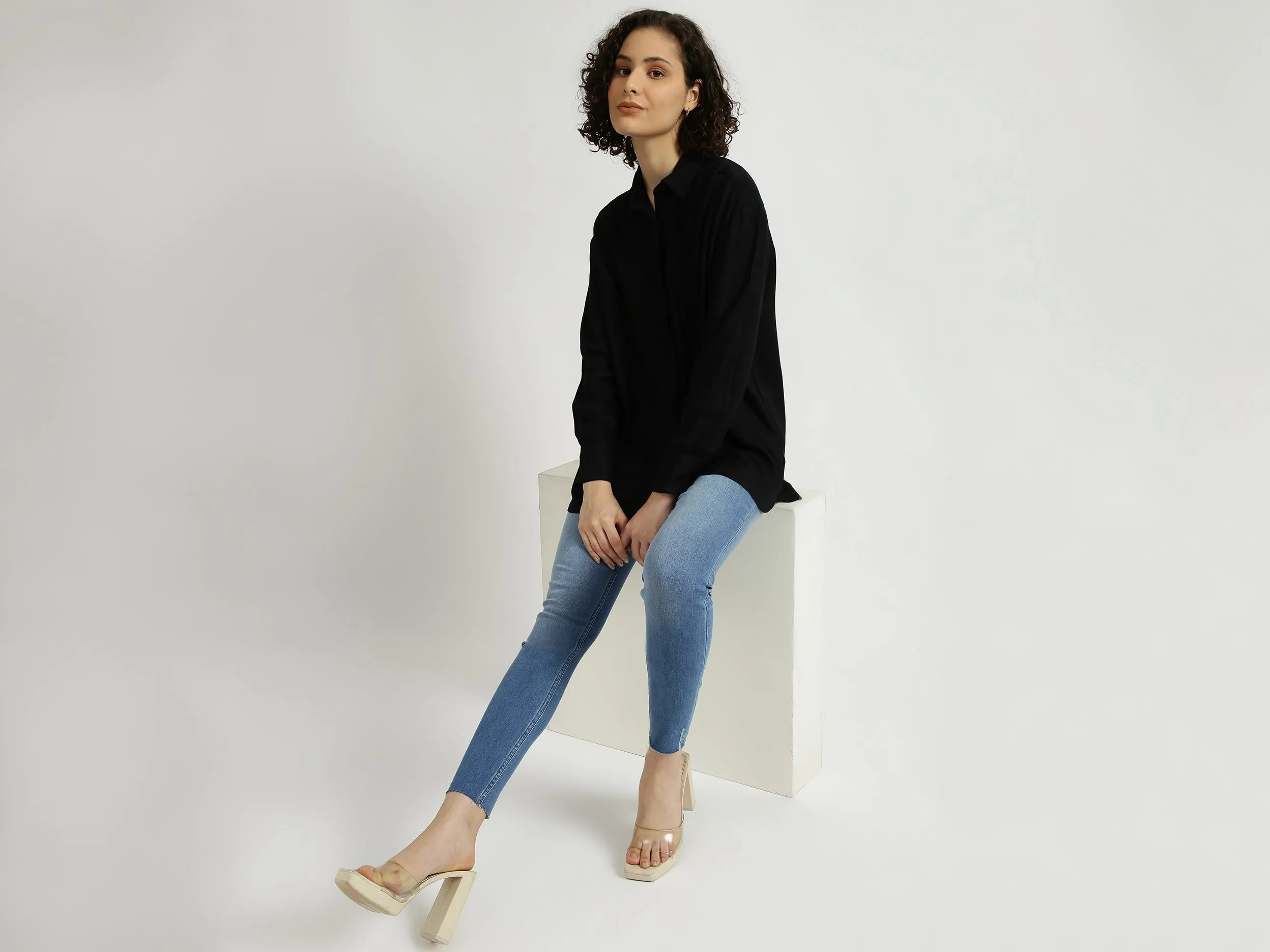 Black Pintuck Pleated Shirt