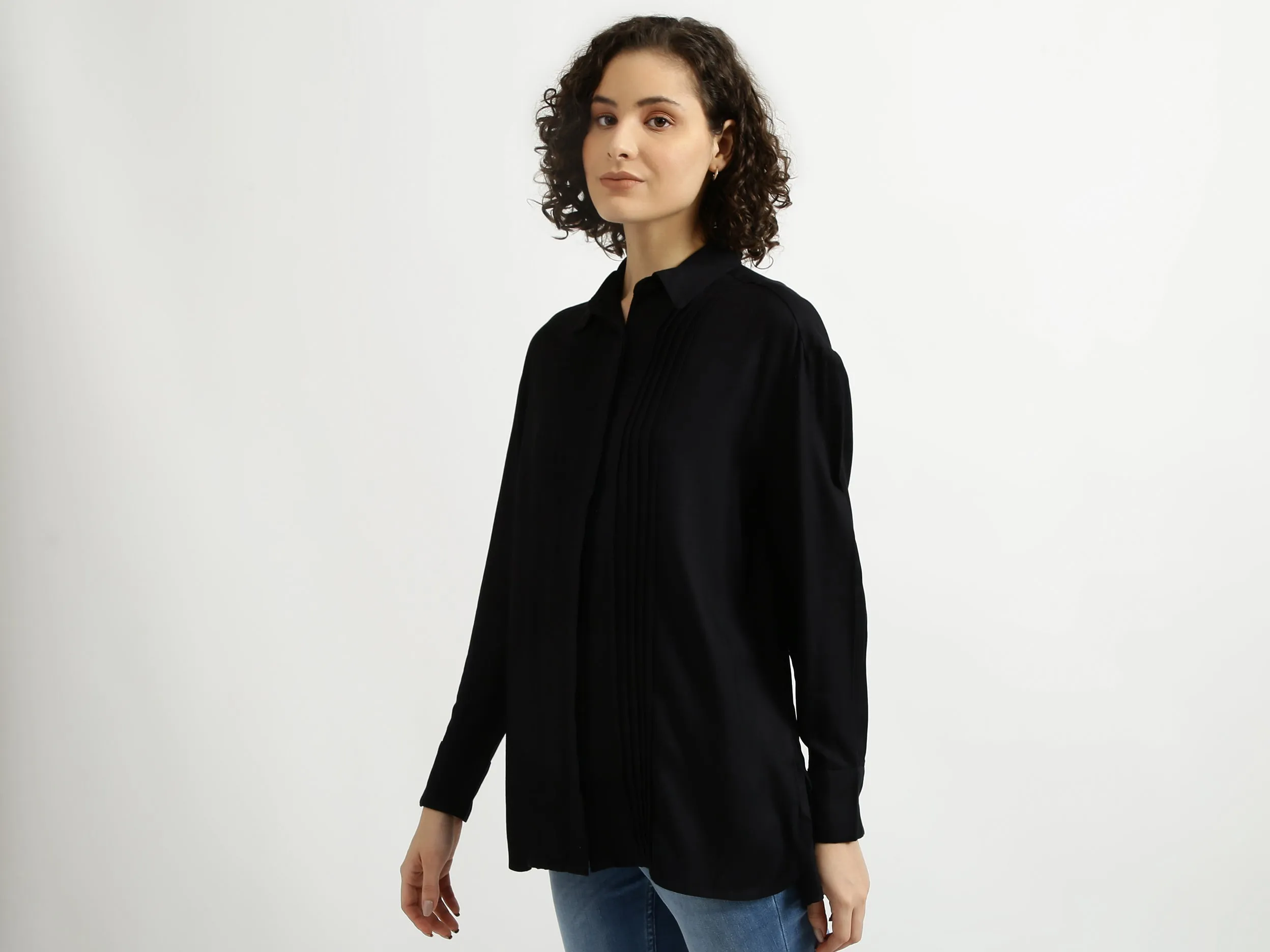 Black Pintuck Pleated Shirt