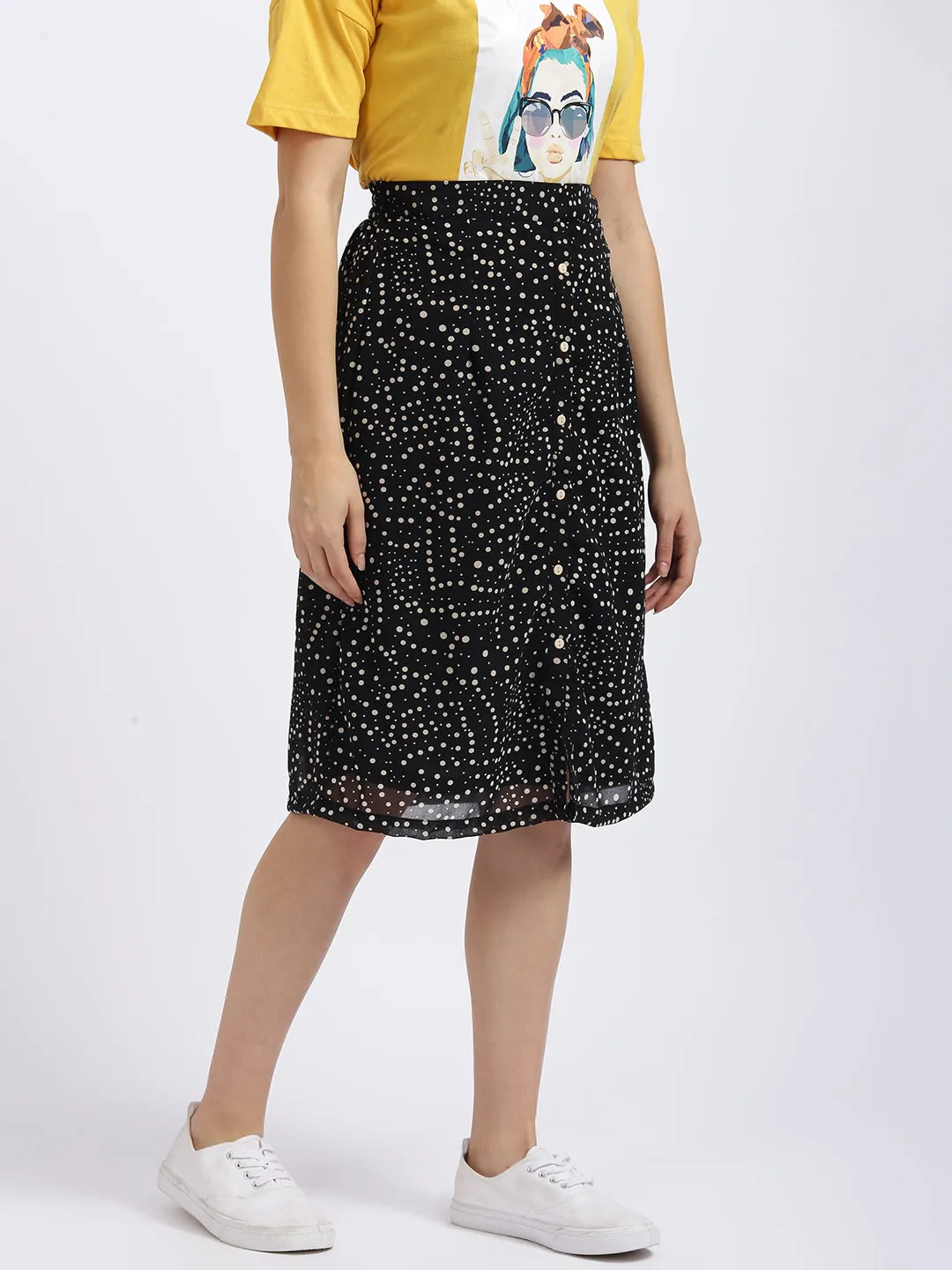 Black Polka Dots High Waisted Skirt