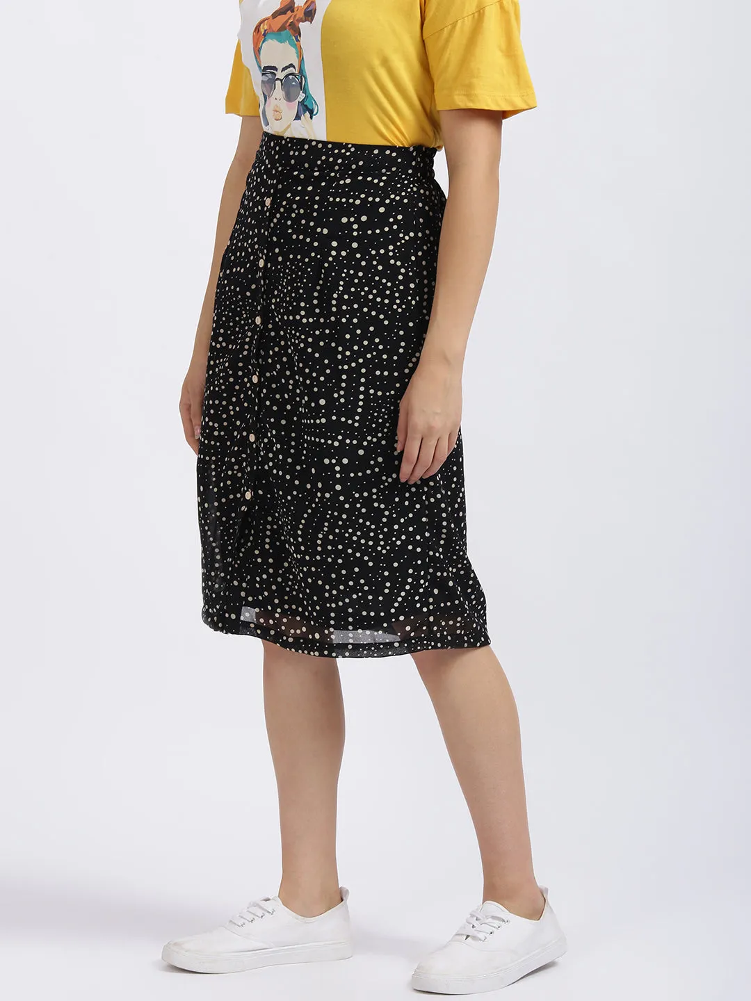 Black Polka Dots High Waisted Skirt