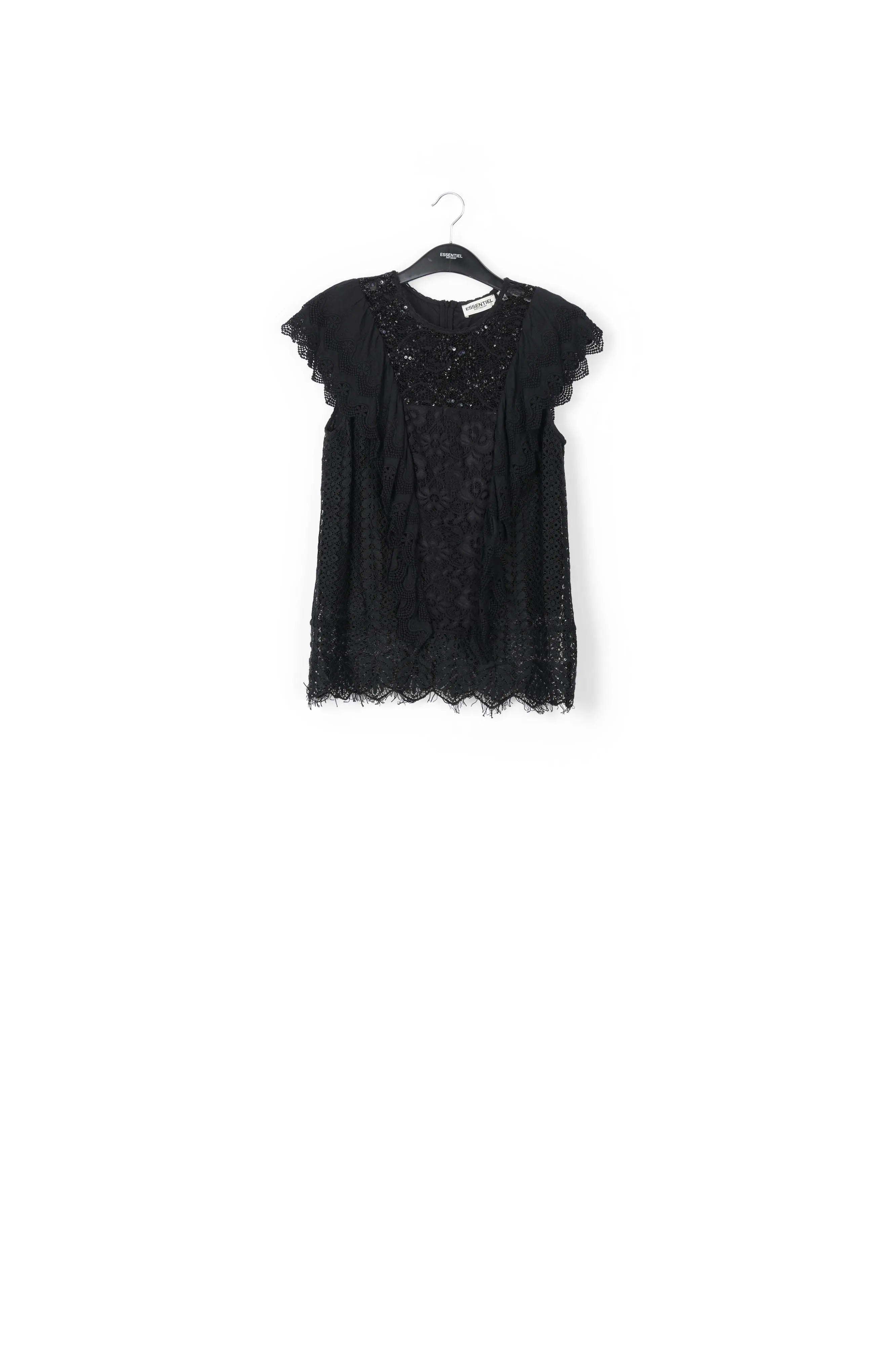 Black ruffled lace top with sequins