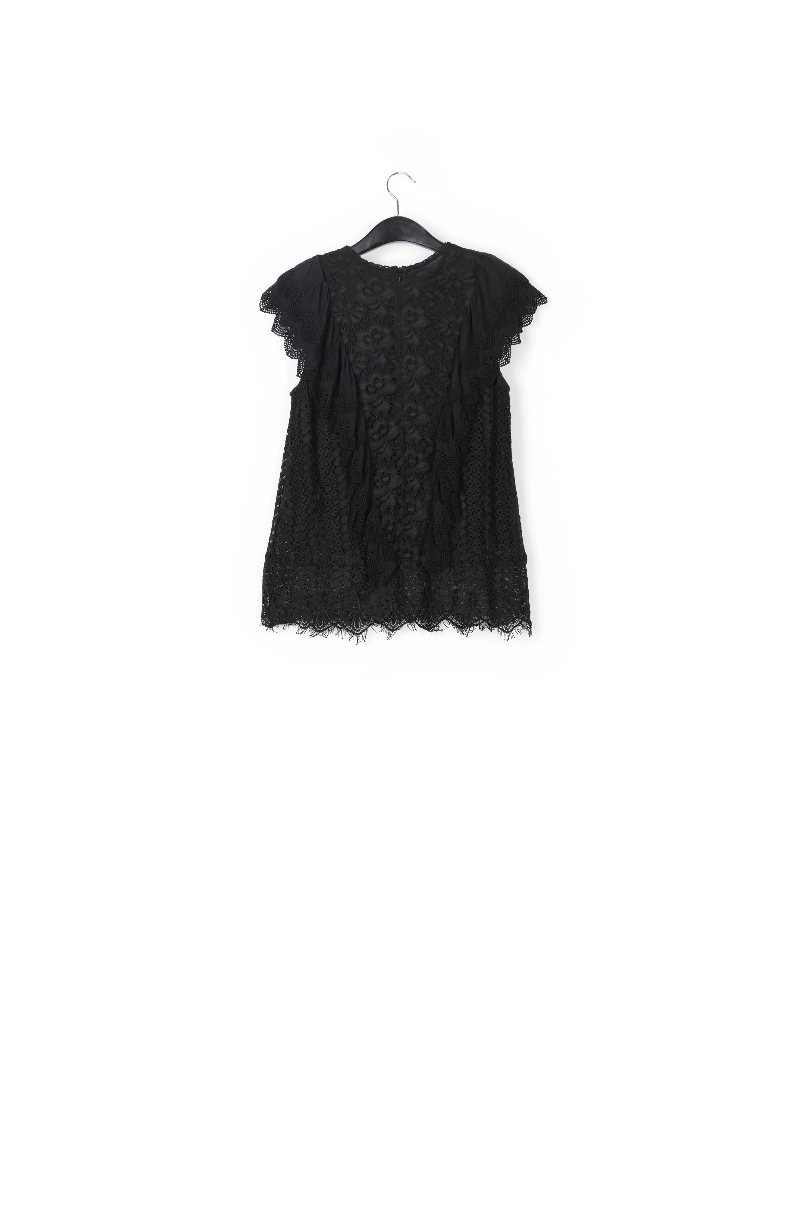 Black ruffled lace top with sequins