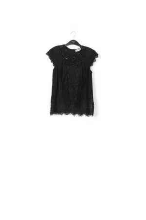 Black ruffled lace top with sequins