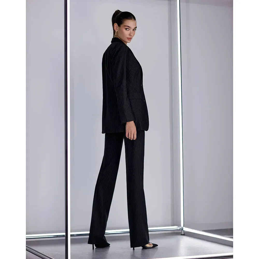 Black Striped Women Suits 3 Piece Formal Business Casual Office Lady Single Breasted Pinstripe Pants Sets (Jacket Vest Pants)