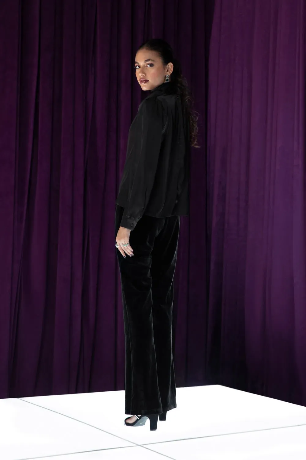 Blouse with Draped Collar with Satin Scarf