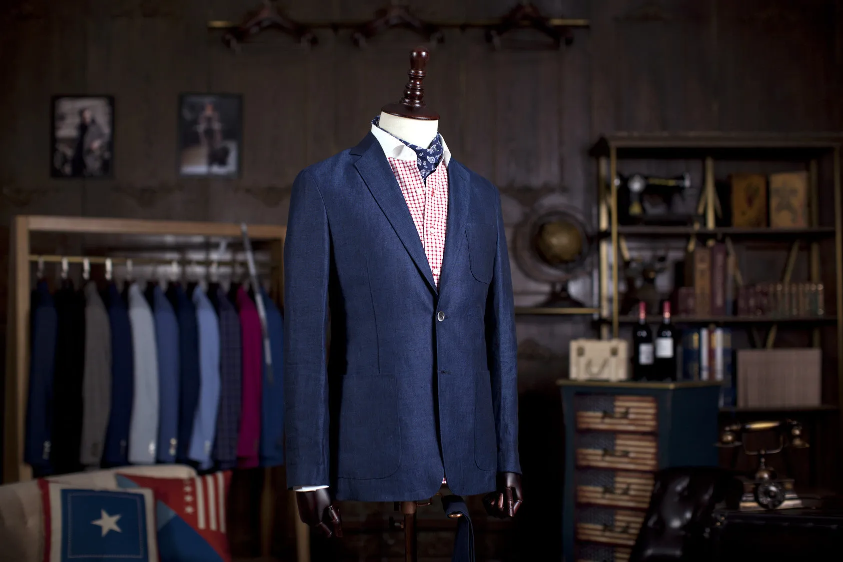 Blue - 55% Wool / 30% Linen / 15% Silk - Custom Suit Fabric