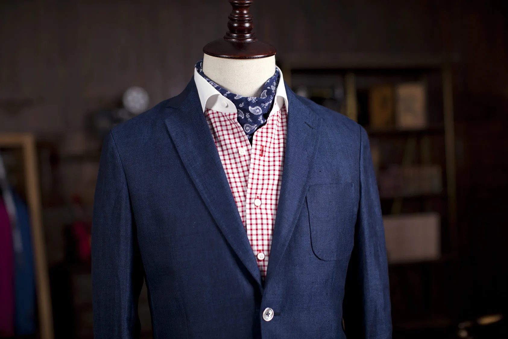 Blue - 55% Wool / 30% Linen / 15% Silk - Custom Suit Fabric