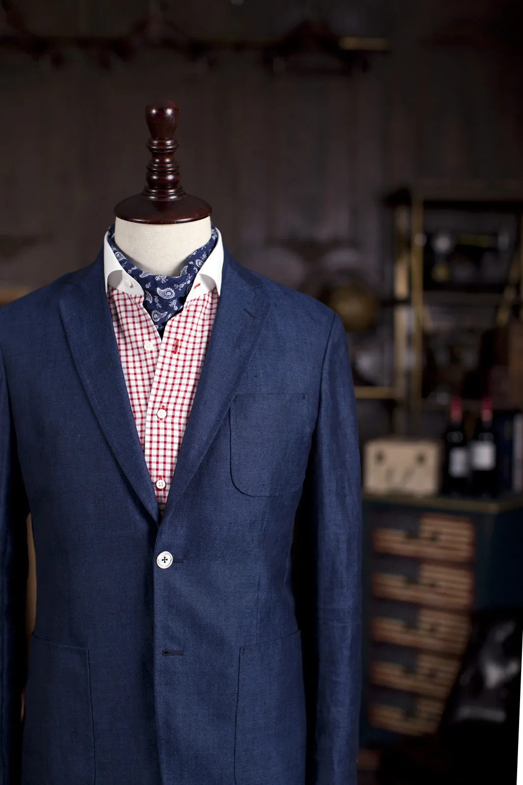 Blue - 55% Wool / 30% Linen / 15% Silk - Custom Suit Fabric