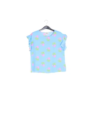 Blue flower print top with ruffled sleeves