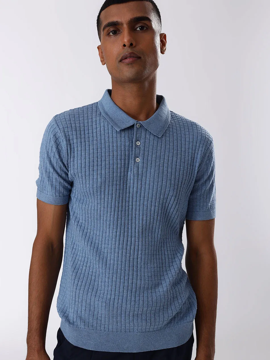BLUE MELANGE TEXTURED POLO