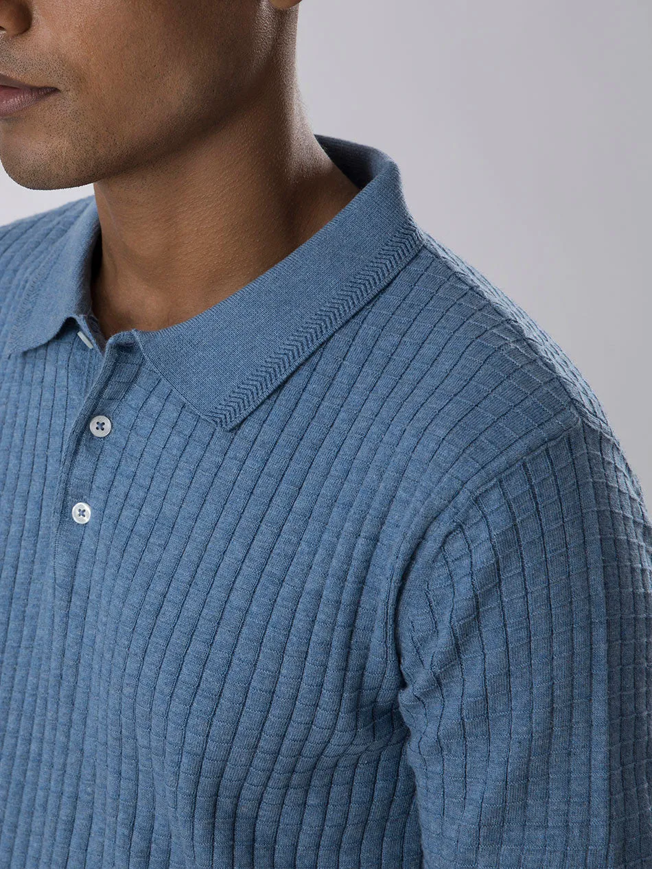 BLUE MELANGE TEXTURED POLO