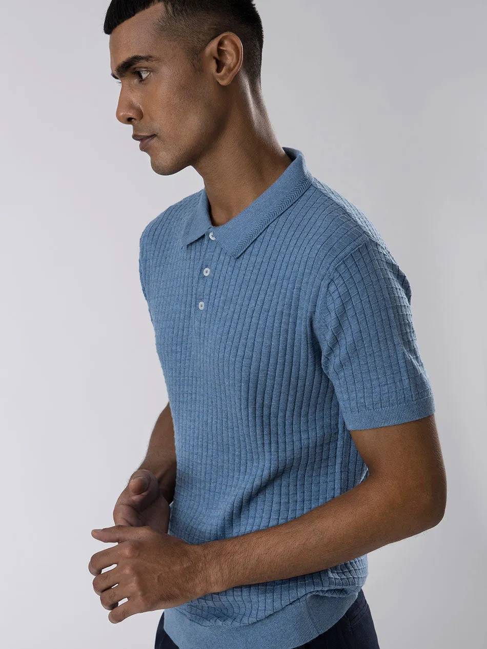 BLUE MELANGE TEXTURED POLO