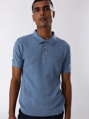 BLUE MELANGE TEXTURED POLO
