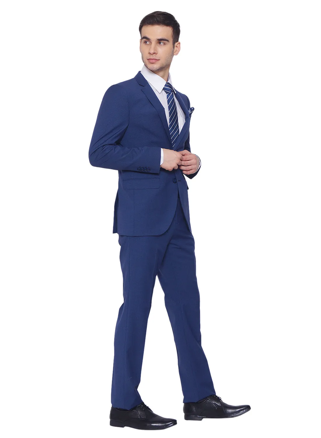 Blue Polywool Lycra Solid 2pcs Formal Suit