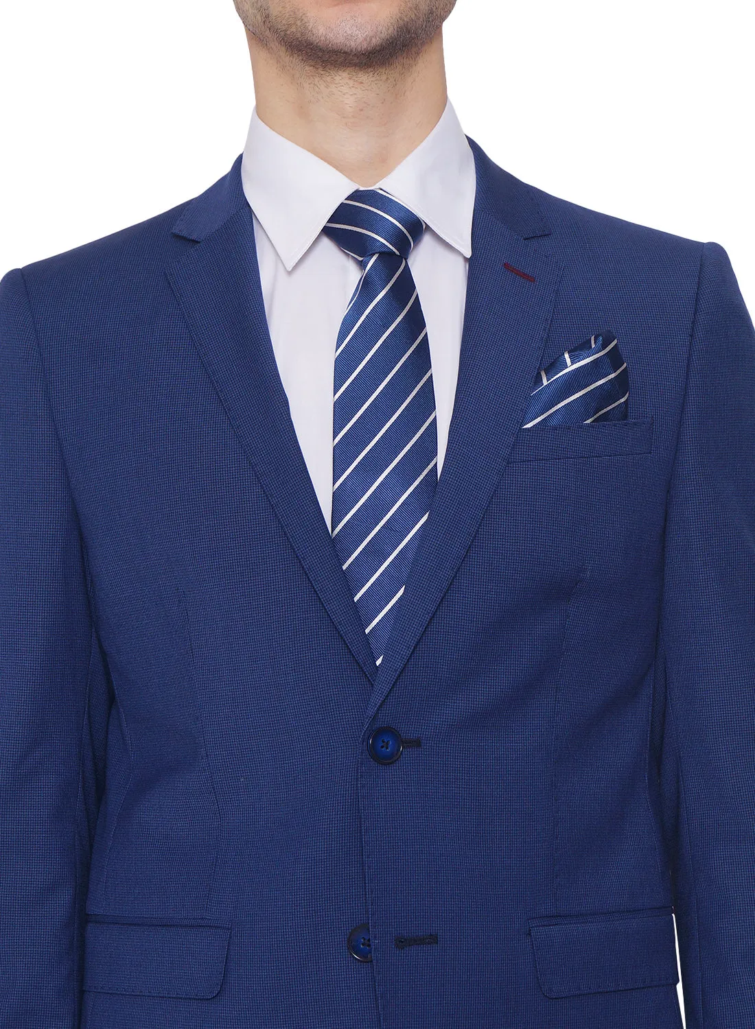 Blue Polywool Lycra Solid 2pcs Formal Suit