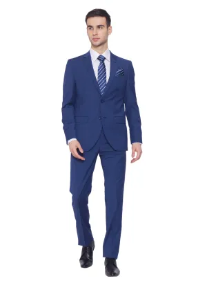 Blue Polywool Lycra Solid 2pcs Formal Suit