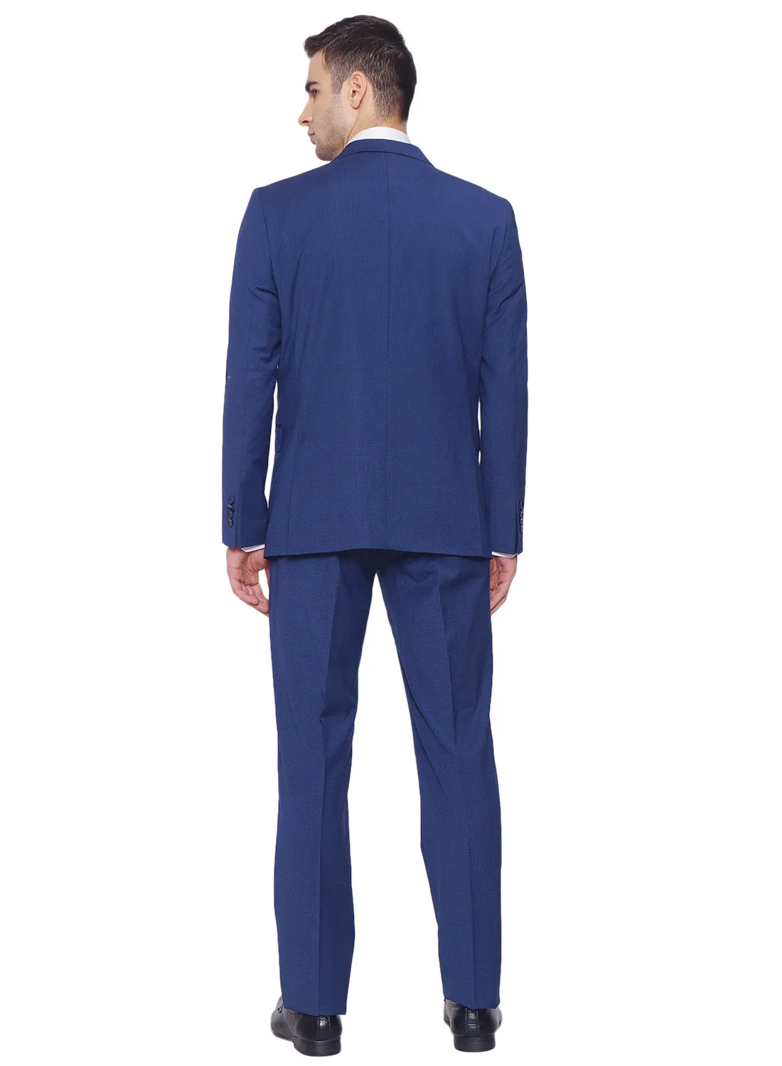 Blue Polywool Lycra Solid 2pcs Formal Suit