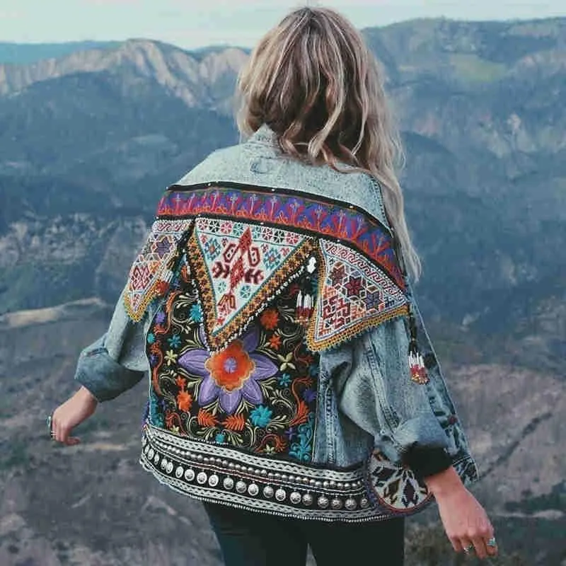 Boho Denim Floral Jacket