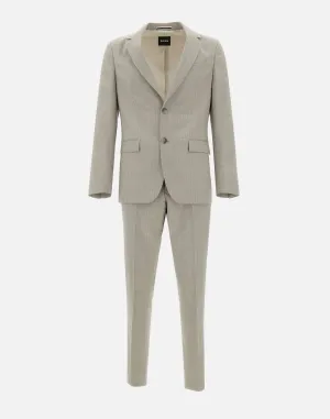 Boss Beige Wool Pinstripe Two Piece Suit