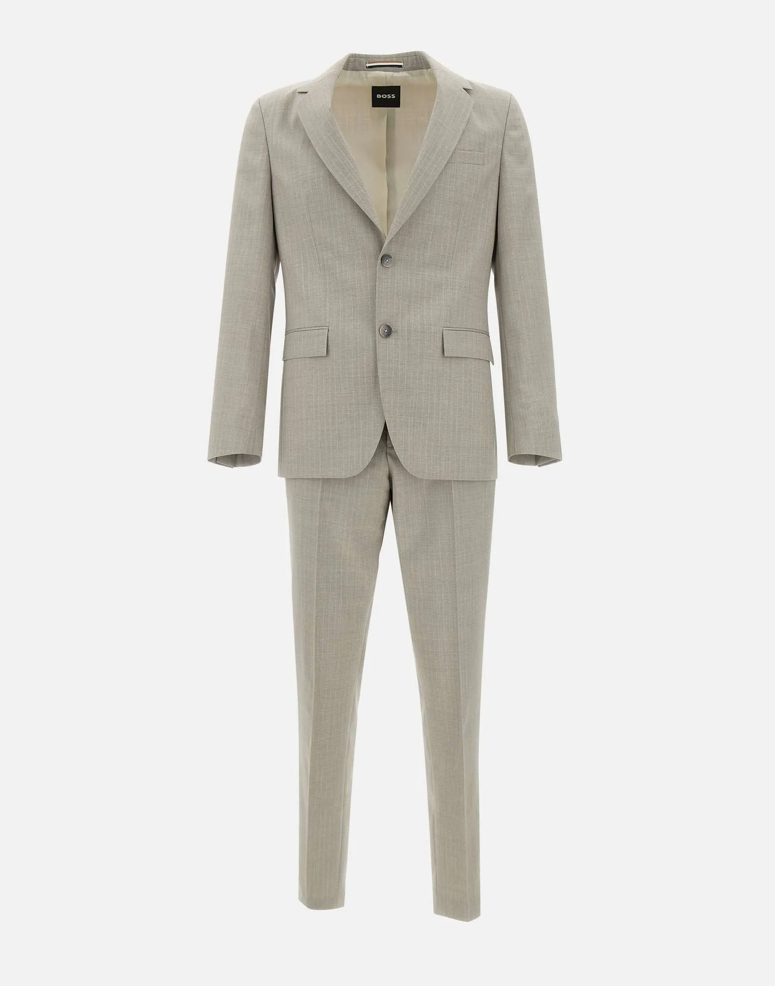 Boss Beige Wool Pinstripe Two Piece Suit