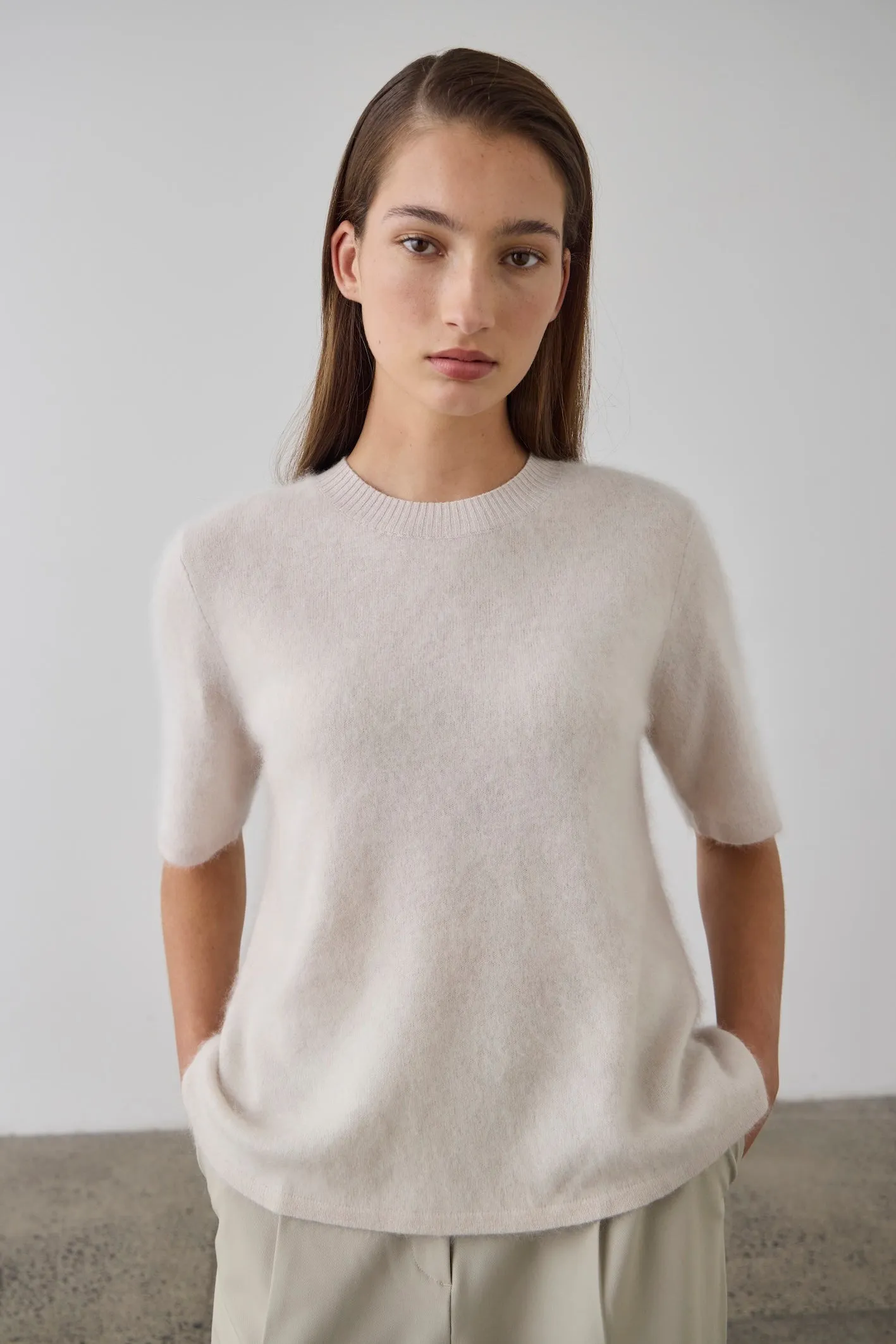 Brushed Cashmere Tee - Stone