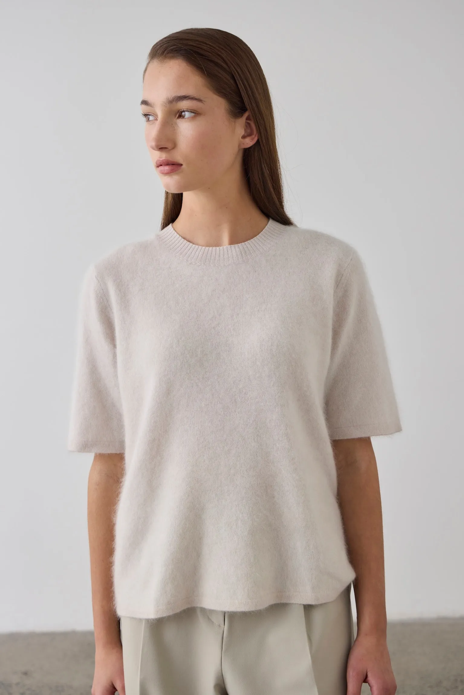 Brushed Cashmere Tee - Stone