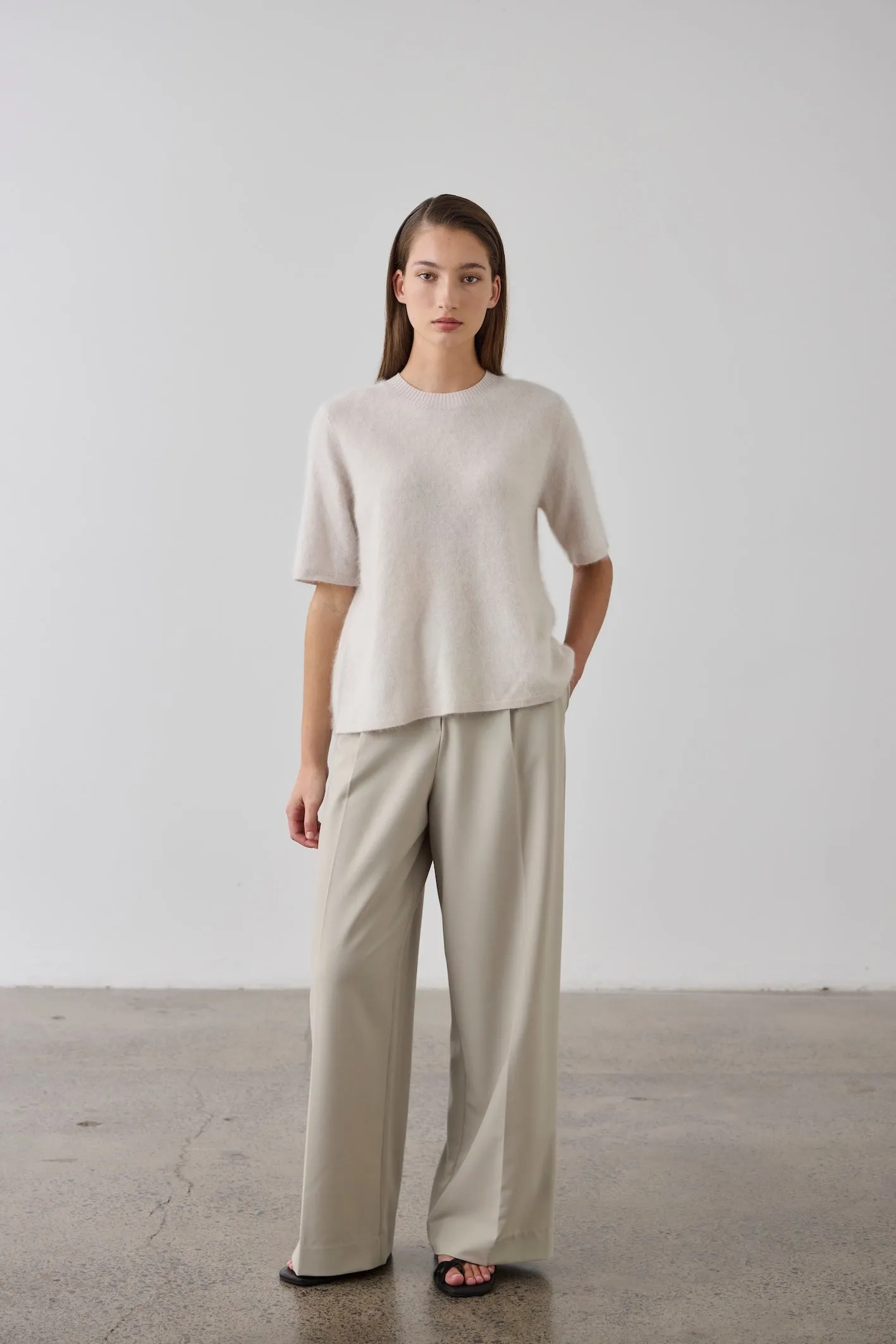 Brushed Cashmere Tee - Stone