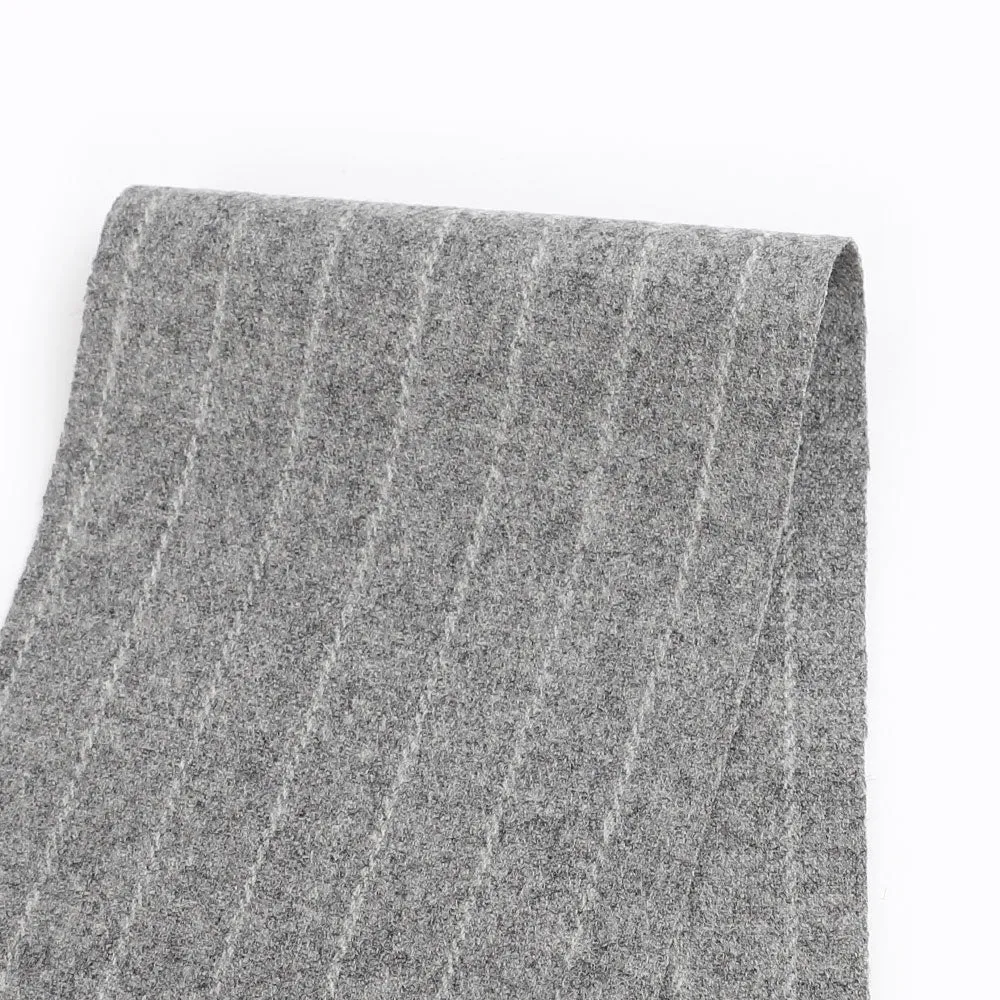 Brushed Pinstripe Wool Blend Suiting - Gravel Marle