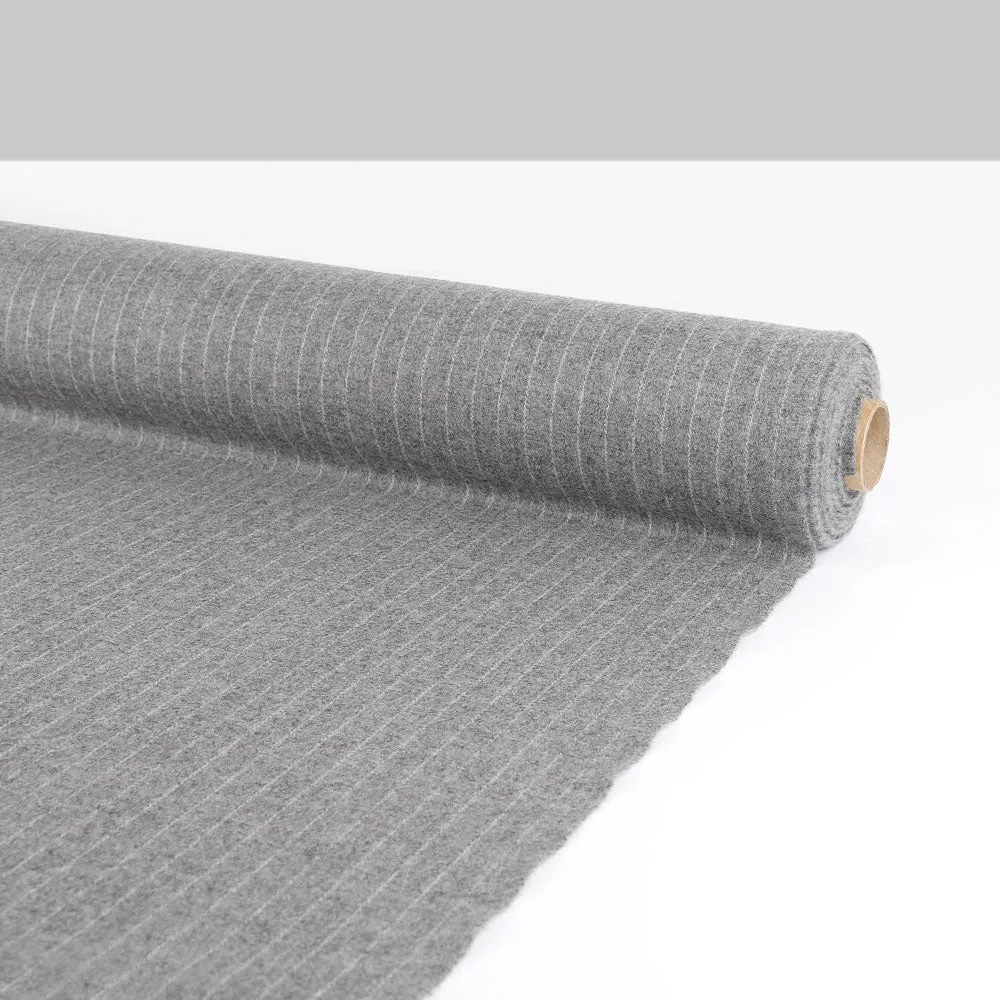 Brushed Pinstripe Wool Blend Suiting - Gravel Marle