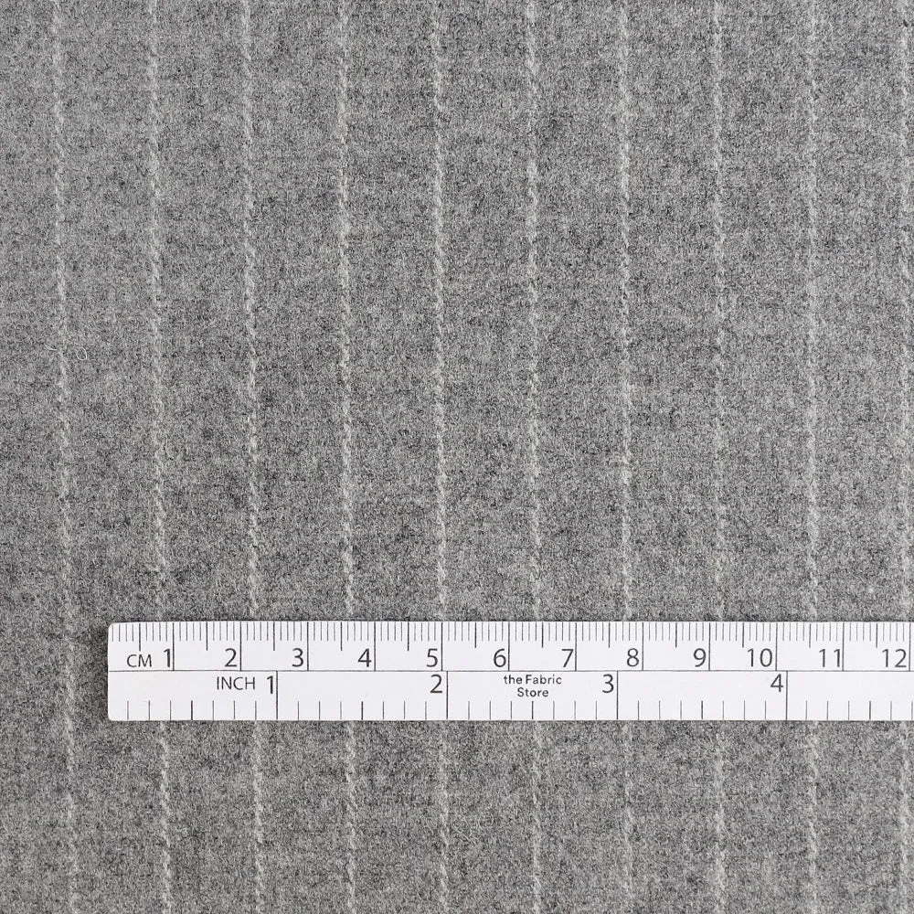 Brushed Pinstripe Wool Blend Suiting - Gravel Marle