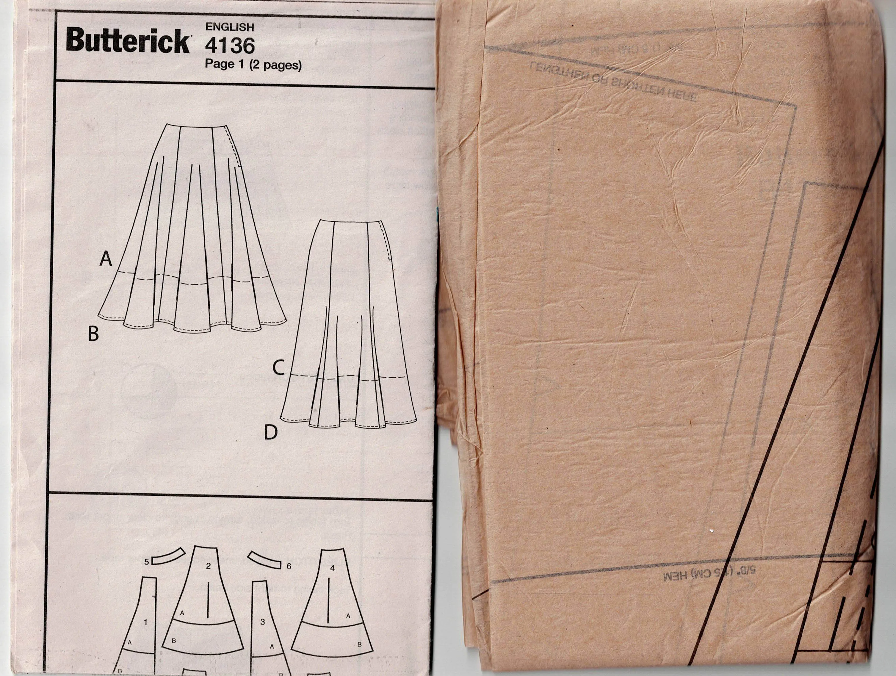 Butterick 4136 Womens EASY 6 Gore Skirts Out Of Print Sewing Pattern Size 8 - 12 UNCUT Factory Folded