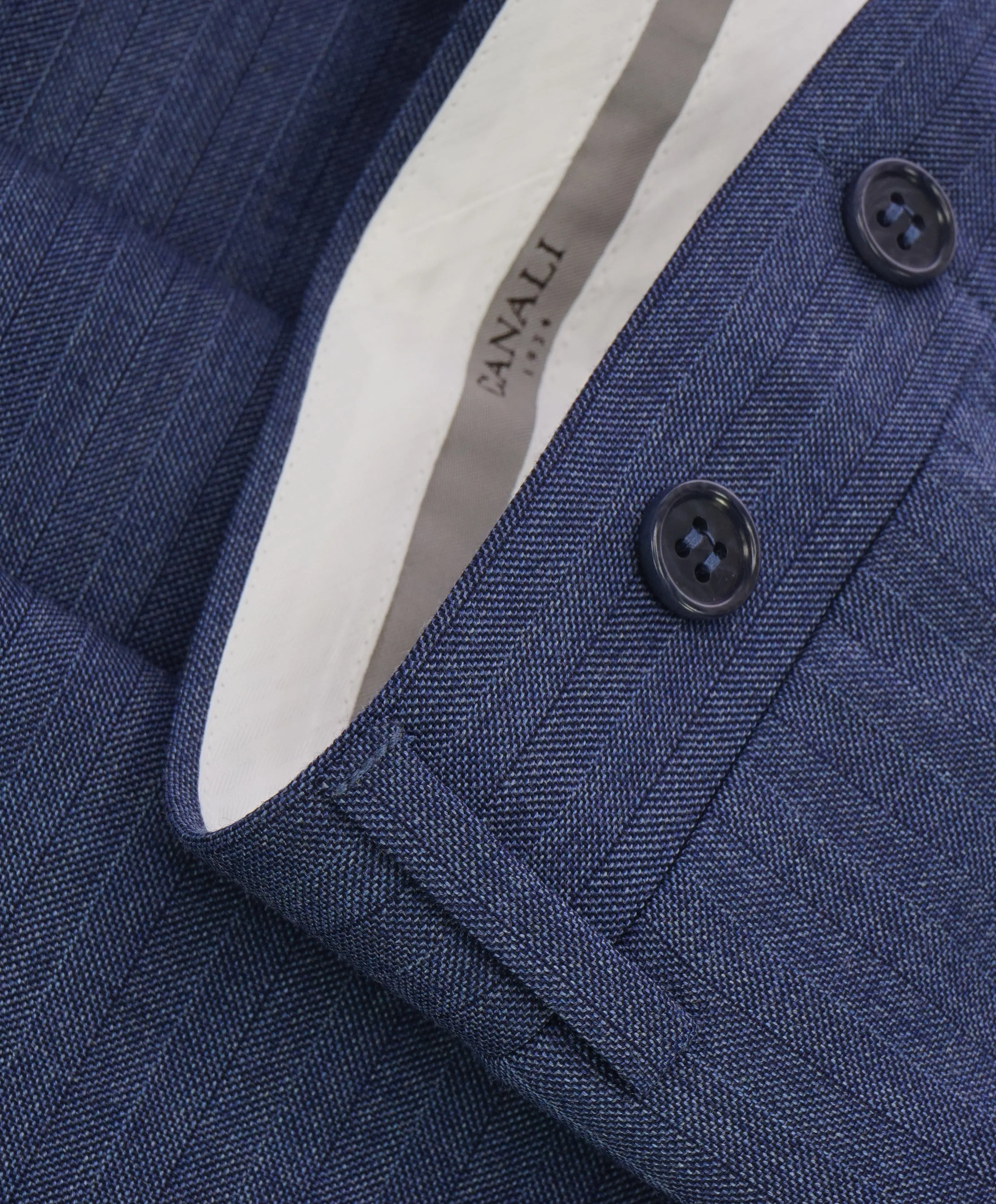 CANALI - Medium Blue Alt Herringbone Wool Flat Front Dress Pants - 34W
