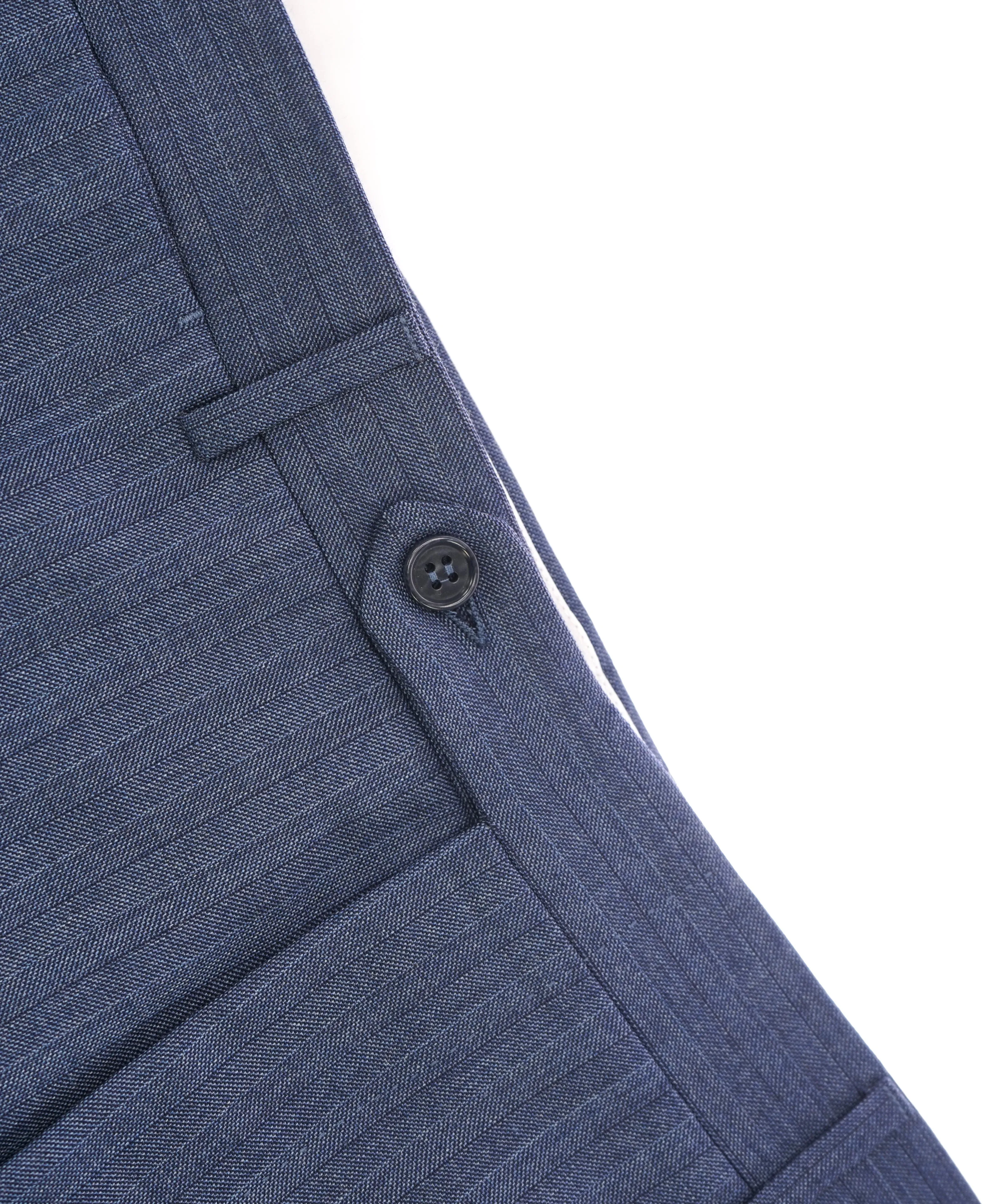 CANALI - Medium Blue Alt Herringbone Wool Flat Front Dress Pants - 34W