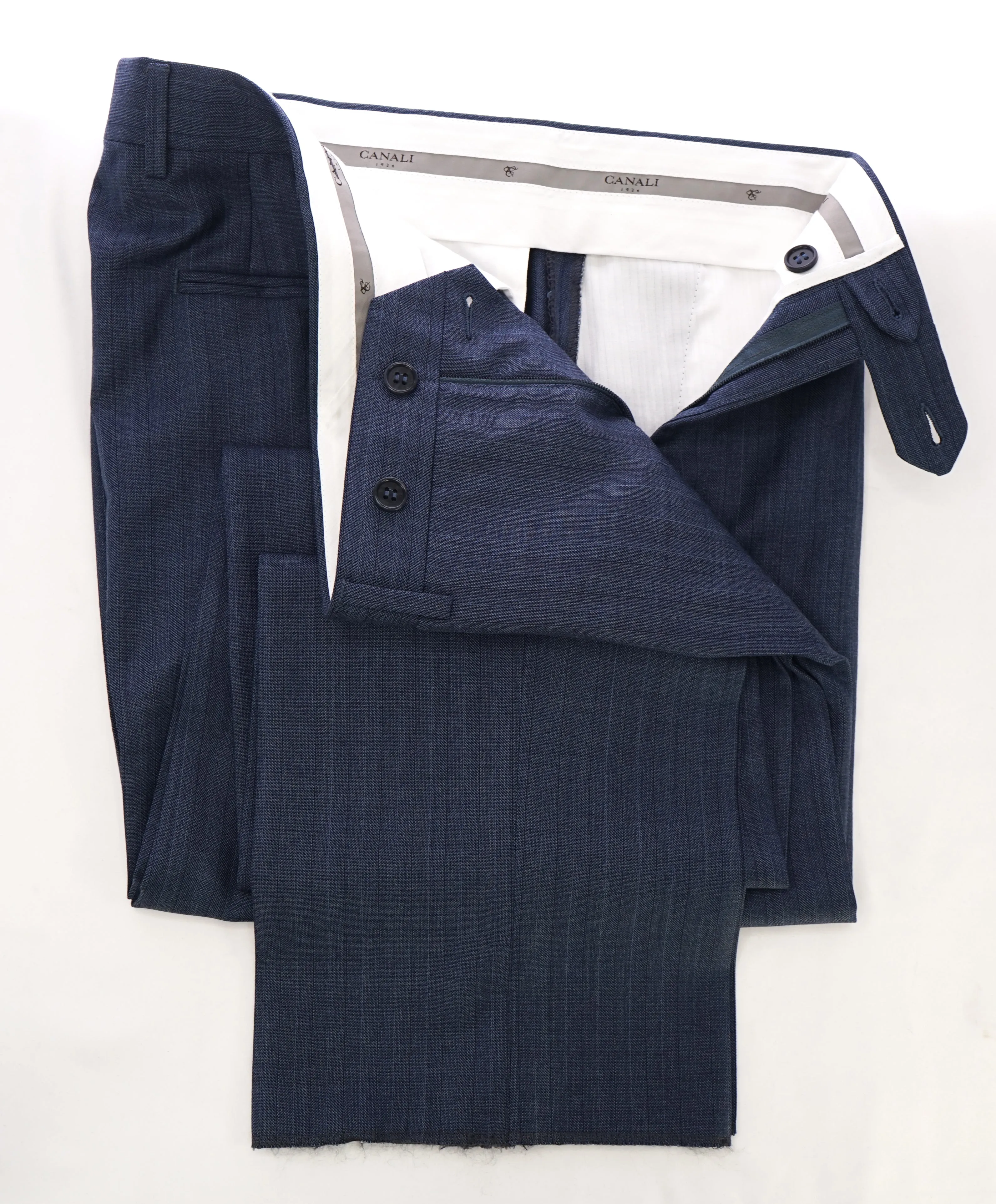 CANALI - Medium Blue Alt Herringbone Wool Flat Front Dress Pants - 34W