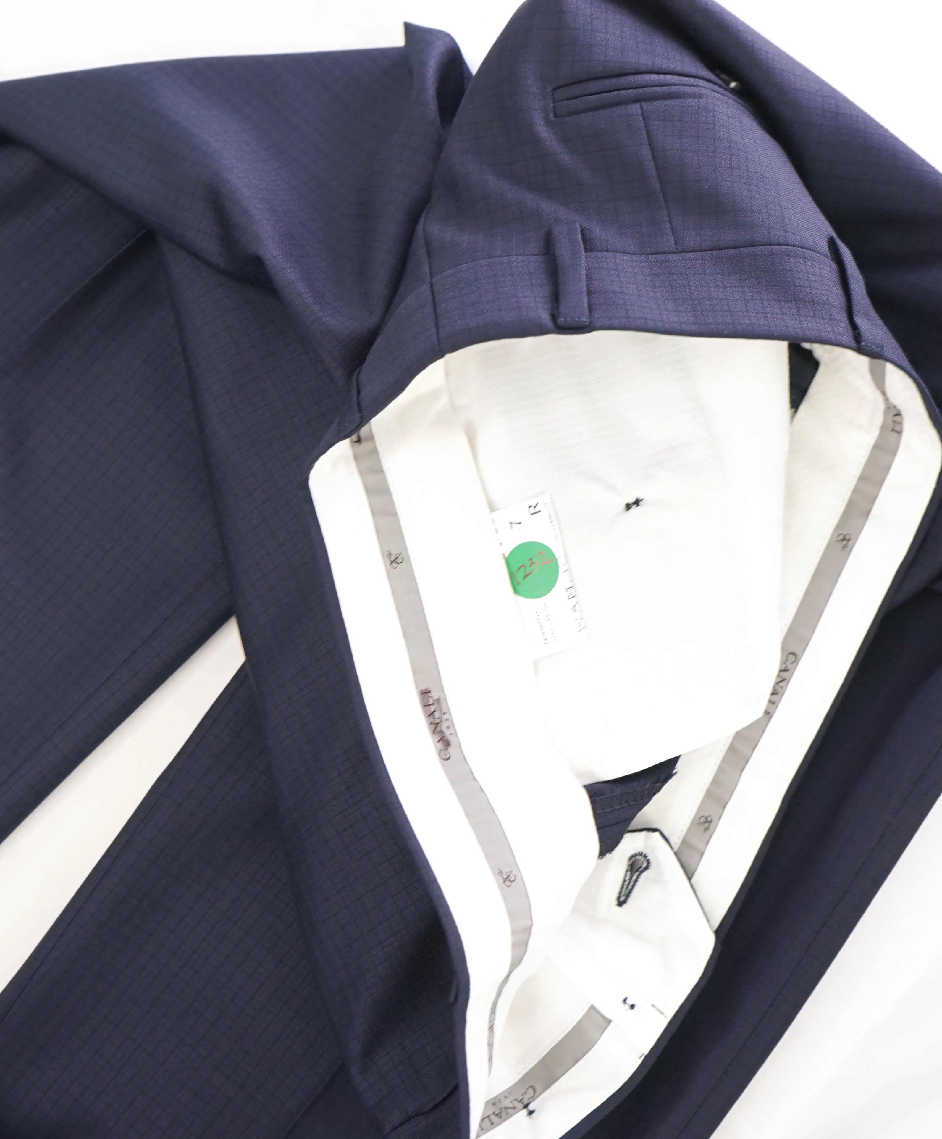 CANALI - Navy Blue Check Plaid Wool Flat Front Dress Pants - 33W