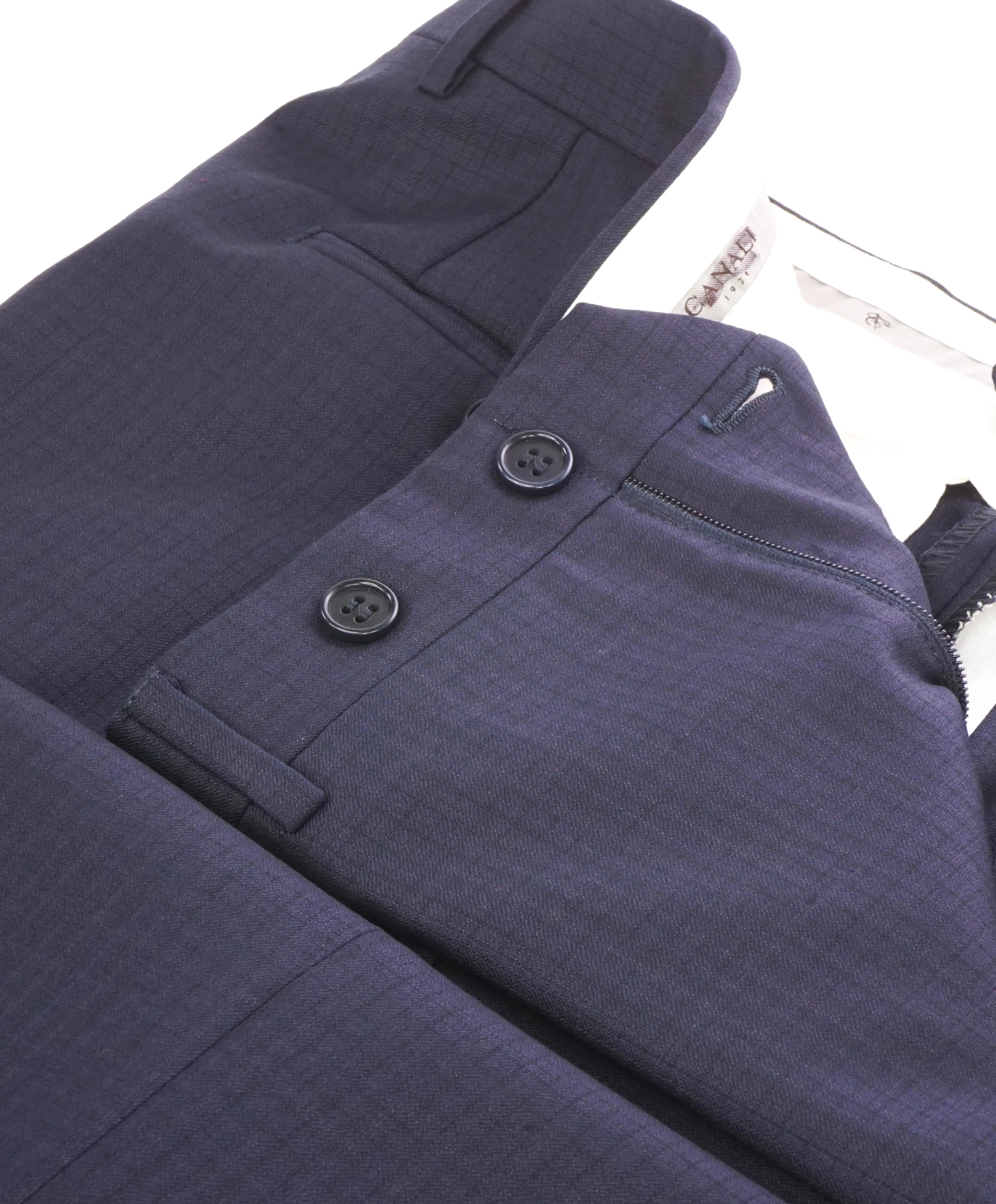 CANALI - Navy Blue Check Plaid Wool Flat Front Dress Pants - 33W