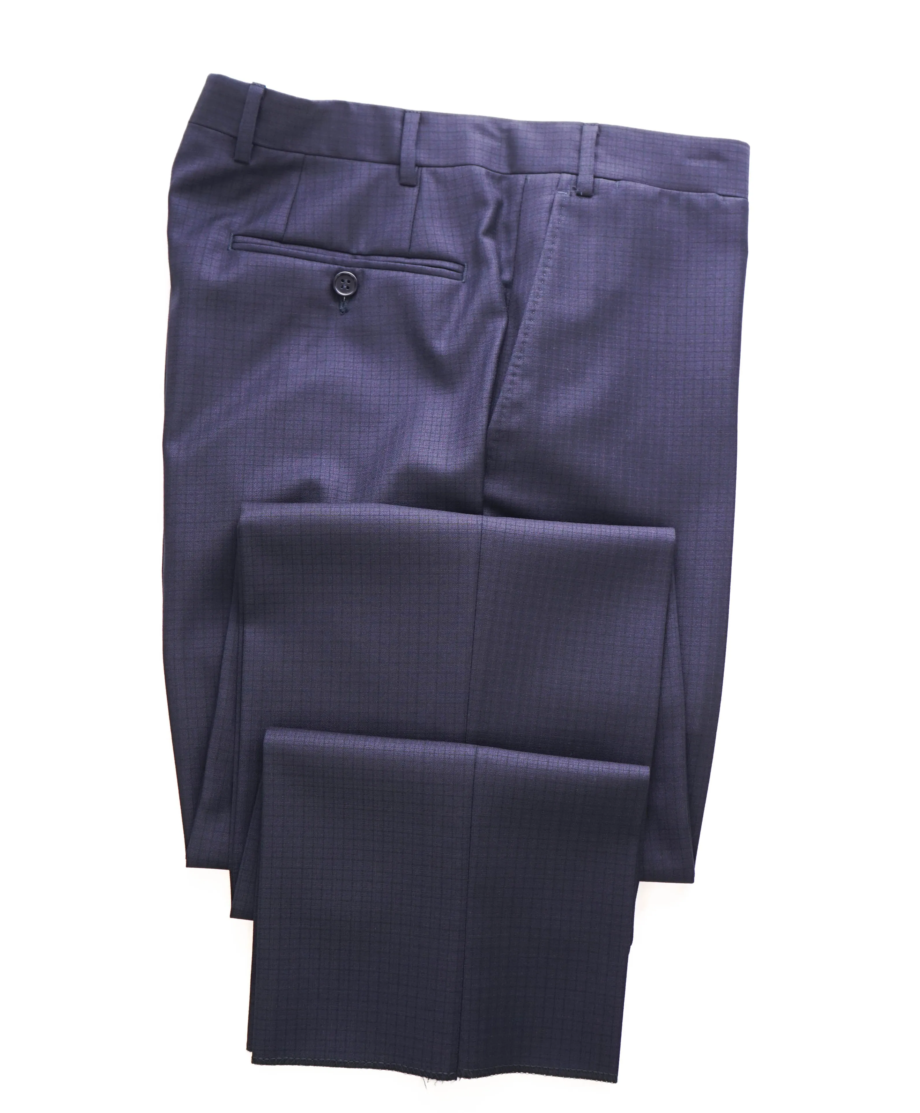CANALI - Navy Blue Check Plaid Wool Flat Front Dress Pants - 33W
