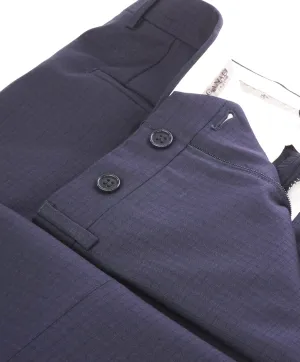 CANALI - Navy Blue Check Plaid Wool Flat Front Dress Pants - 33W