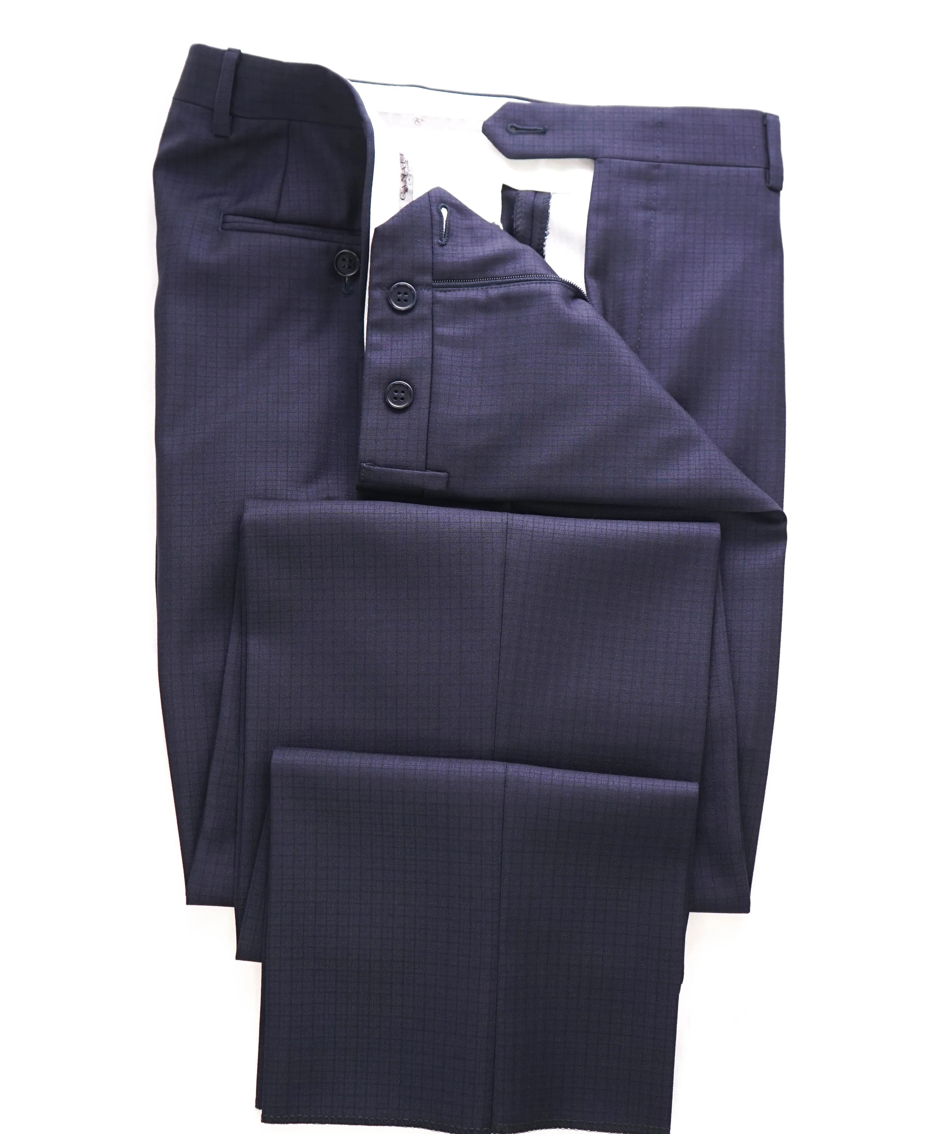 CANALI - Navy Blue Check Plaid Wool Flat Front Dress Pants - 33W