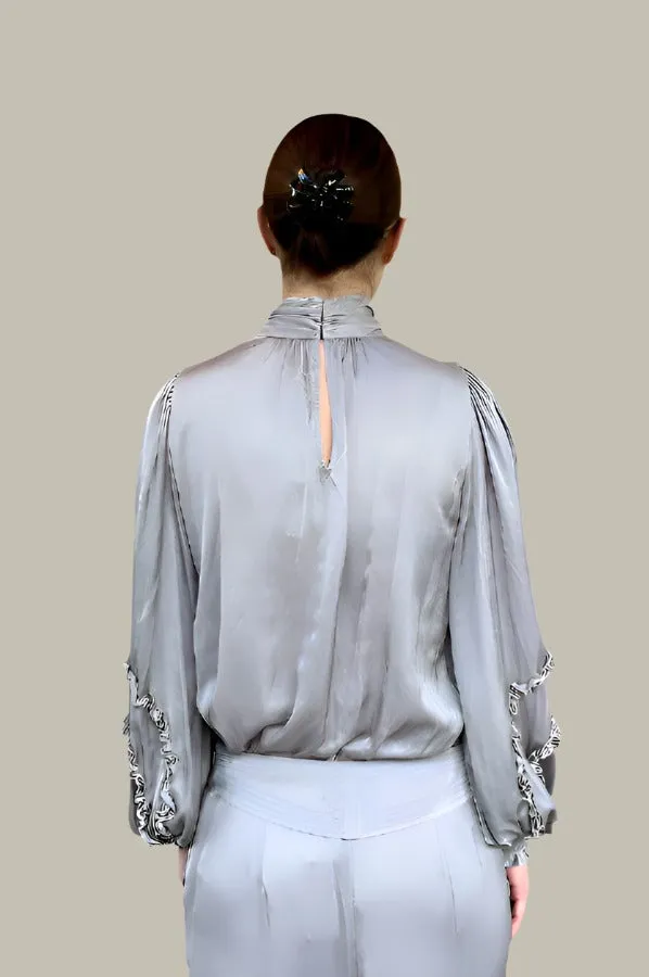 Carissa Mock Neck Blouse - Slate Grey