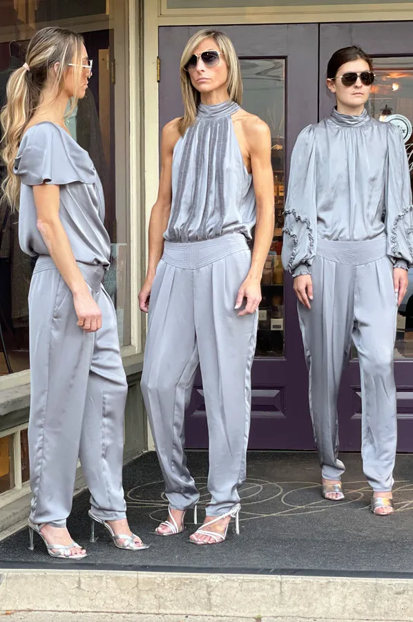Carissa Mock Neck Blouse - Slate Grey