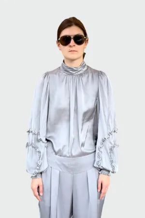 Carissa Mock Neck Blouse - Slate Grey
