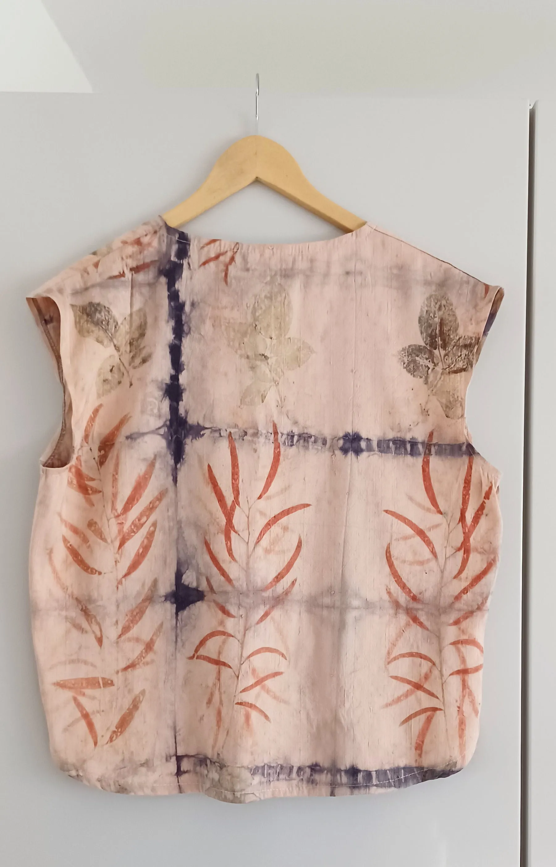 Champagne & Roses Botanical Print Raw Silk Blouse