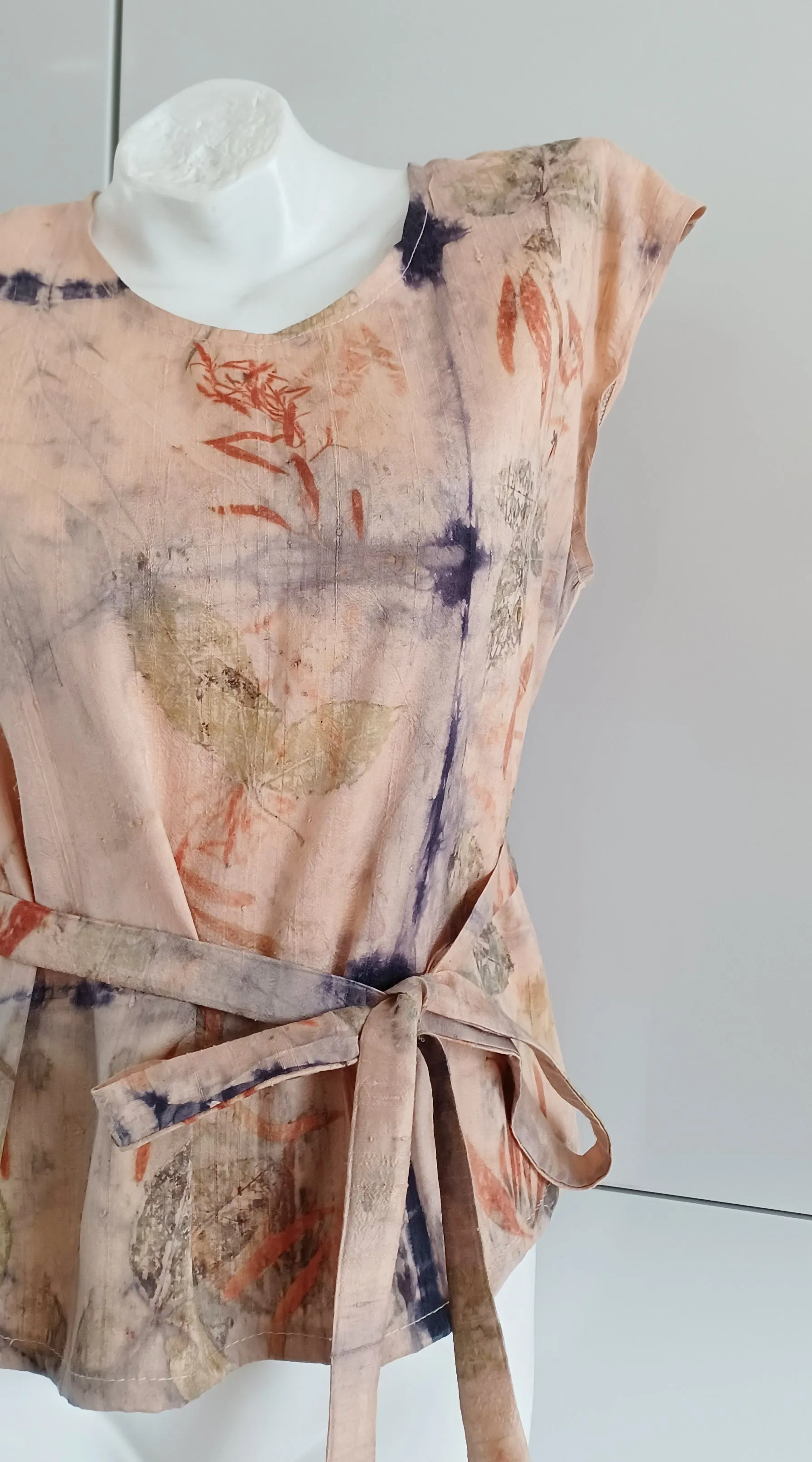 Champagne & Roses Botanical Print Raw Silk Blouse