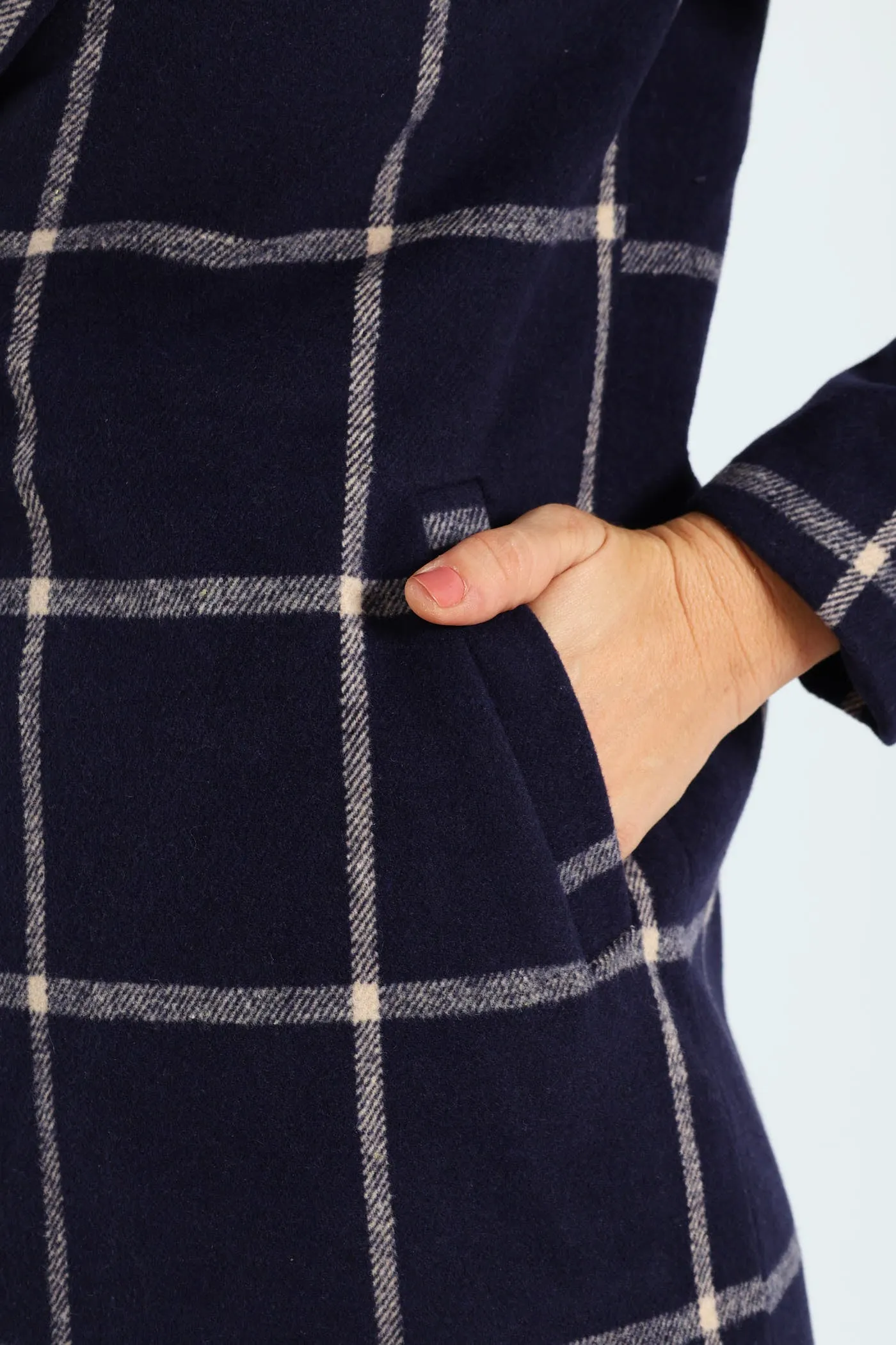 Charlotte Grid Check Single Breasted Coat - Navy