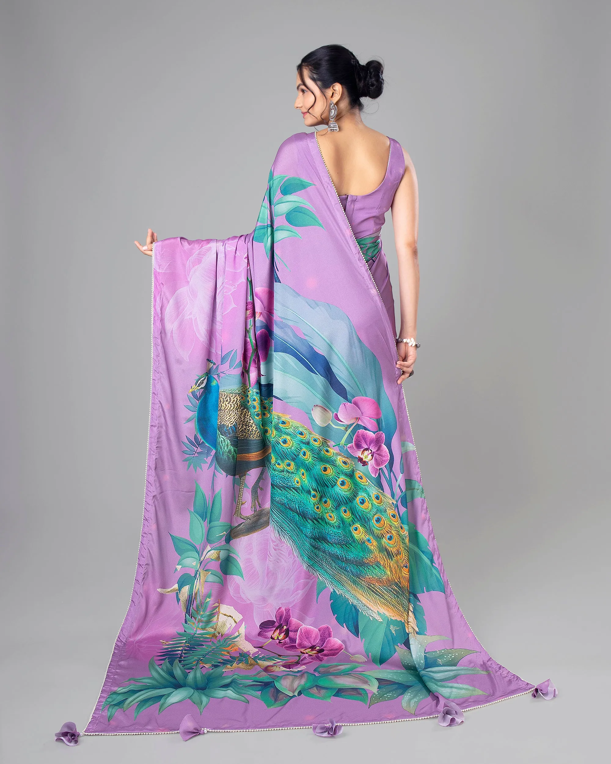 Charming Peacock Designer Pre-Draped Silk Saree