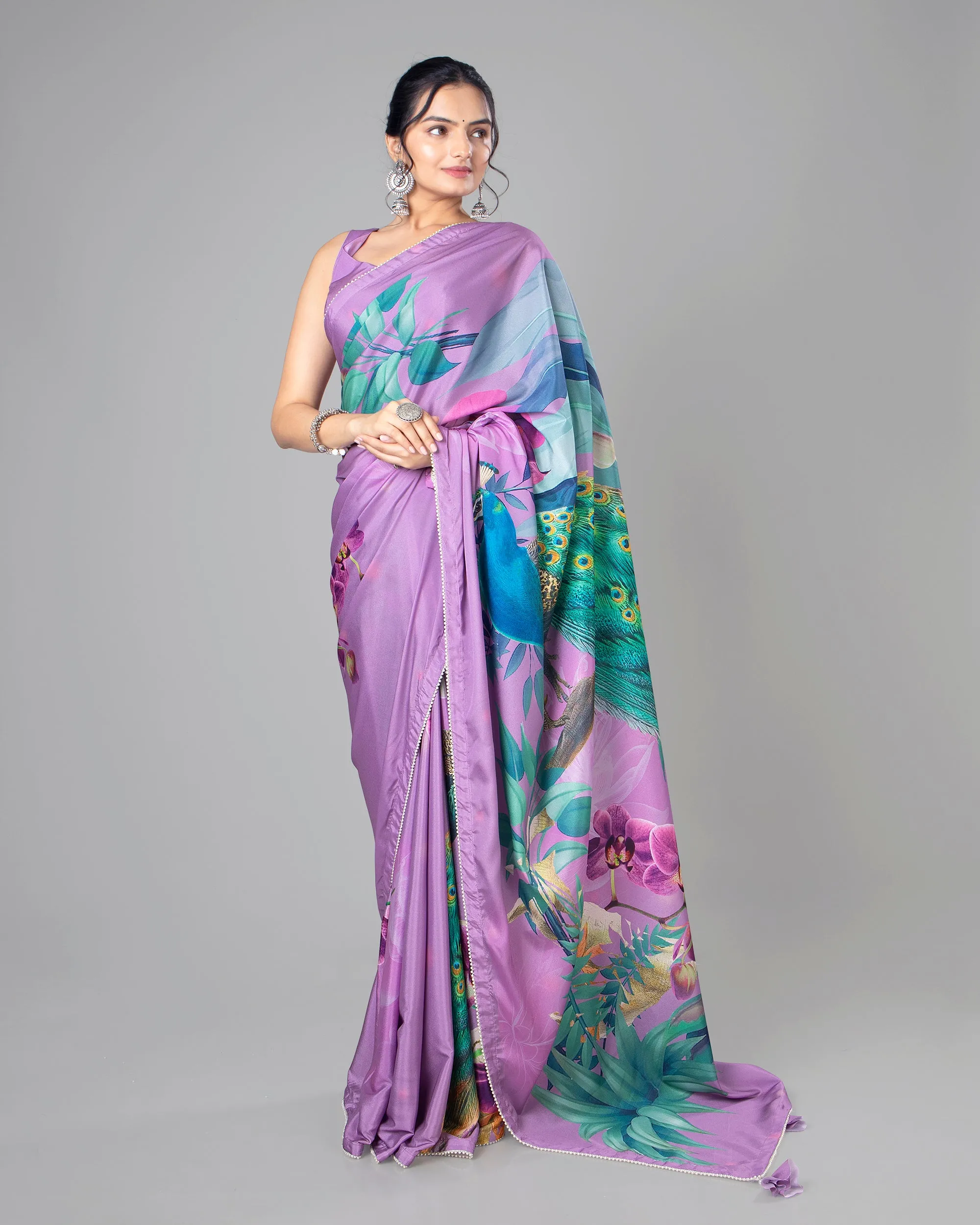 Charming Peacock Designer Pre-Draped Silk Saree